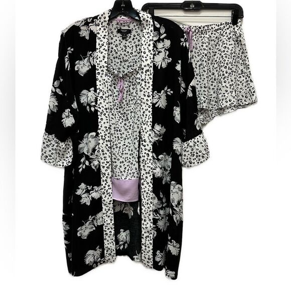 Simply Vera Wang 3 Piece Pajama Set Size S Robe Top Shorts Ruffle Floral - Picture 1 of 7